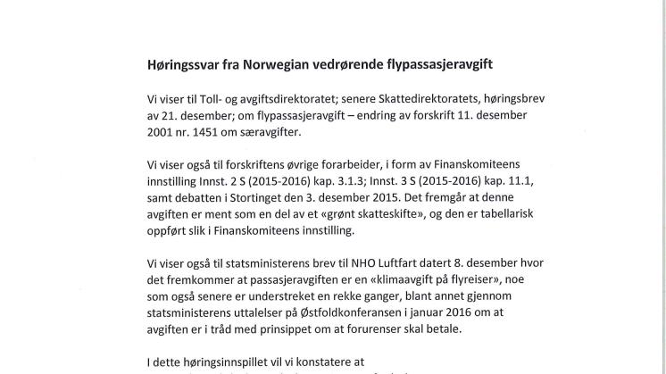 Høringssvar Norwegian