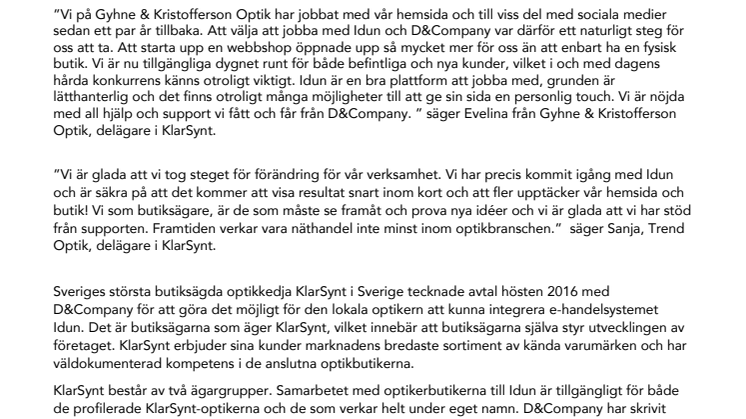 Webbshopslösning i framkant för optikbranschens största butiksägda optikerkedja 