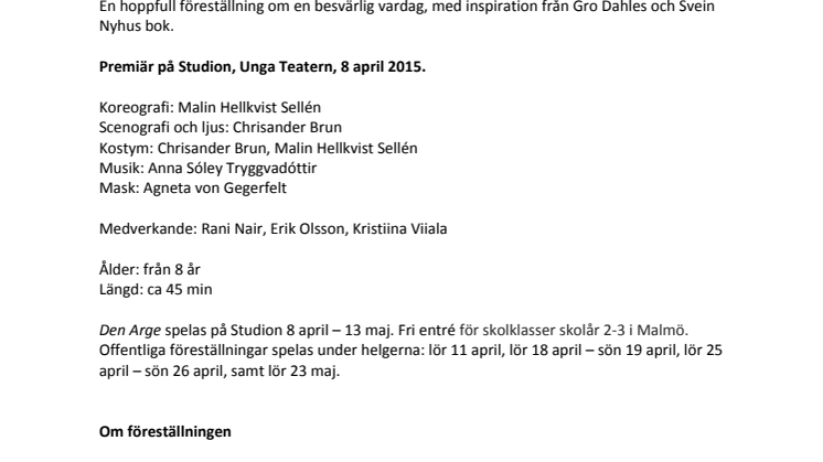 Inbjudan till pressmöte för DEN ARGE på Unga Teatern