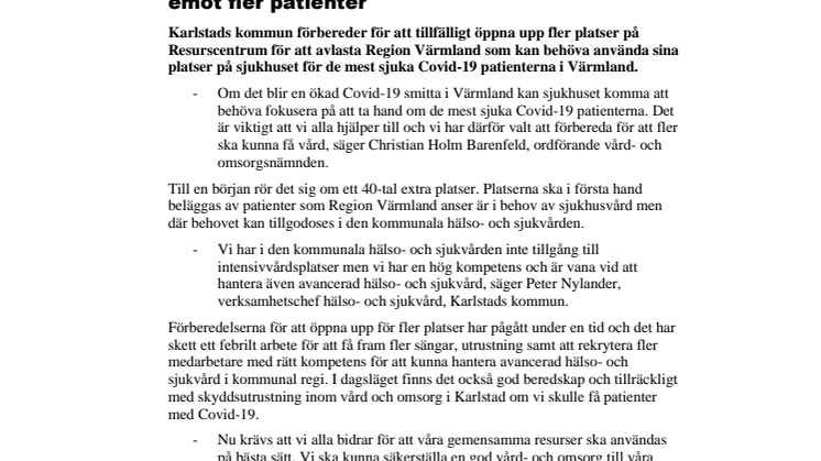 Karlstads kommun har beredskap för att ta emot fler patienter 