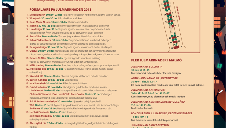 Förteckning och karta över julmarknaden och de flesta marknadsförsäljare