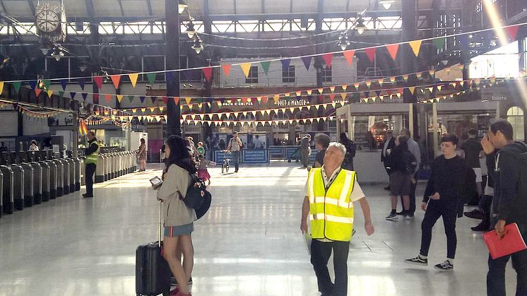Brighton station decorated for Pride 2018