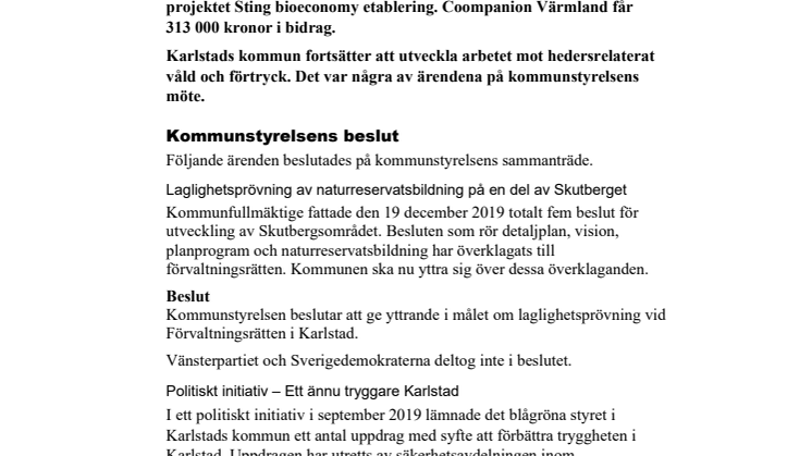 Kommunstyrelsen i korthet den 10 mars