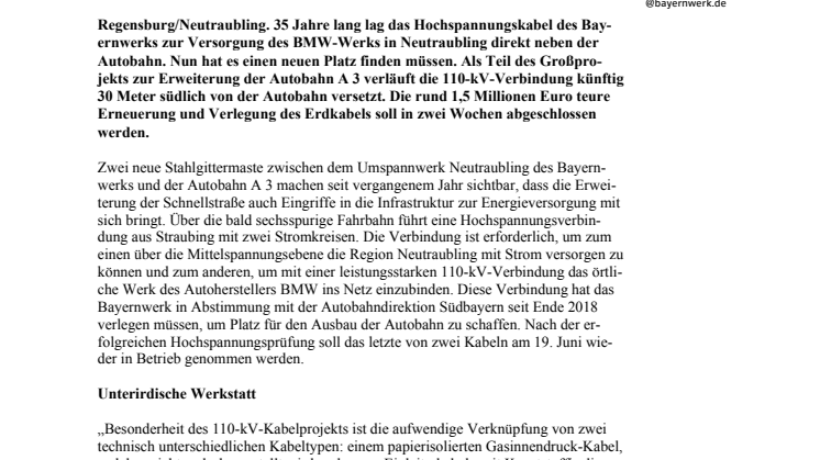 Hochspannungskabel macht Platz für Autobahn-Ausbau