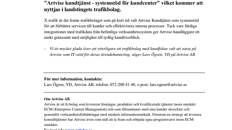 Artvise får order från Gävleborgs Läns Landsting gällande Artvise Kundtjänst!