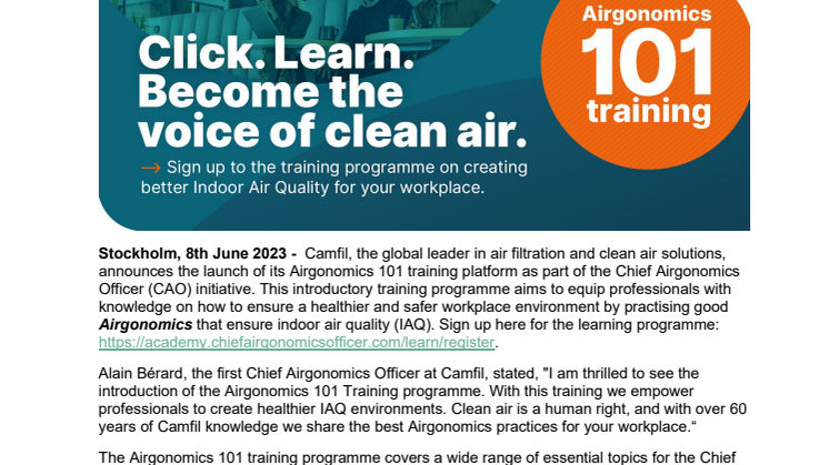 Press Release - Camfil launches the world's first Airgonomics training programme 8 June 2023 (1).pdf