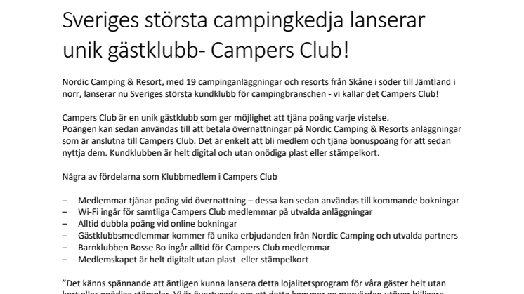 Sveriges största campingkedja lanserar unik gästklubb - Campers Club