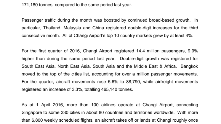 Operating Indicators for March 2016