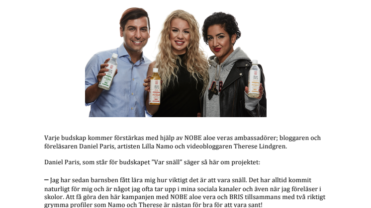NOBE ALOE VERA SLÄPPER SNÄLLA DRYCKER – I SAMARBETE MED BRIS  