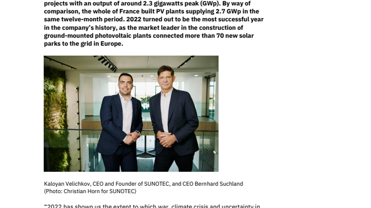 Press Release: A record-breaking year: SUNOTEC builds solar parks with an output of 2.3 gigawatts