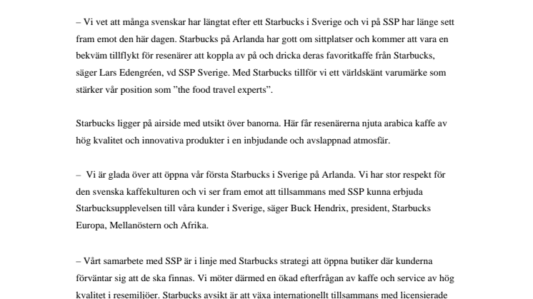 Starbucks öppnar idag på Stockholm-Arlanda Airport