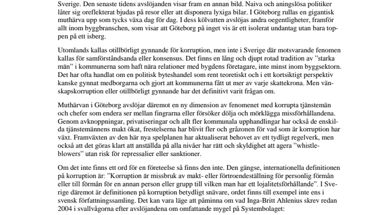 Korruptionen ökar i Sverige