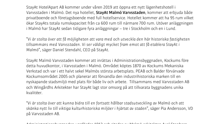 StayAt öppnar nytt lägenhetshotell i Malmö