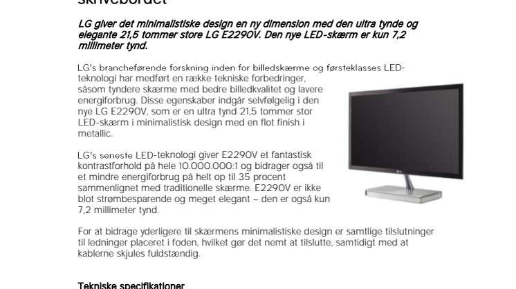 Ultra tynde LG E2290V skaber stil på skrivebordet
