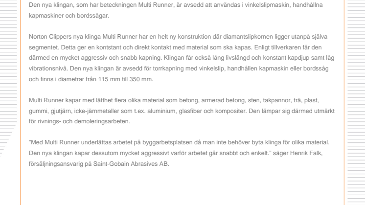 Ny klinga kapar flera olika material