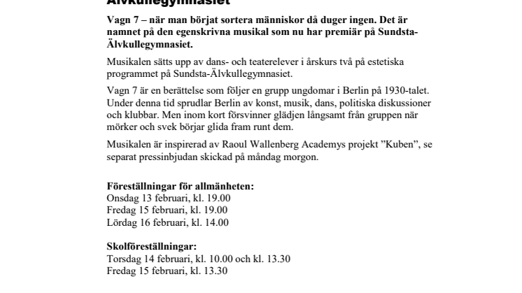 Pressinbjudan - Premiär för egenskriven musikal på Sundsta-Älvkullegymnasiet