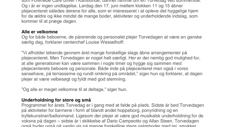 Kom med til den traditionsrige Torvedag på Langagergård Plejecenter 