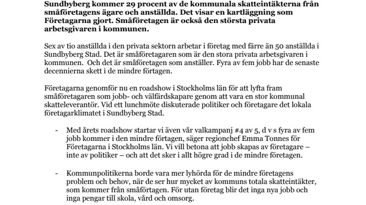 Sundbyberg stad: Småföretagen betalar mest kommunalskatt