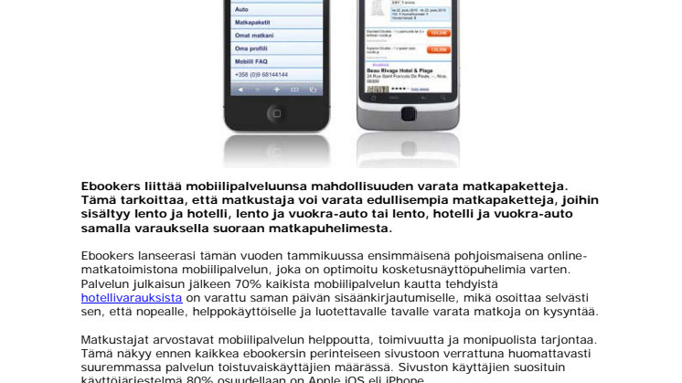 Ebookers lanseeraa matkapaketit mobiilipalvelussa