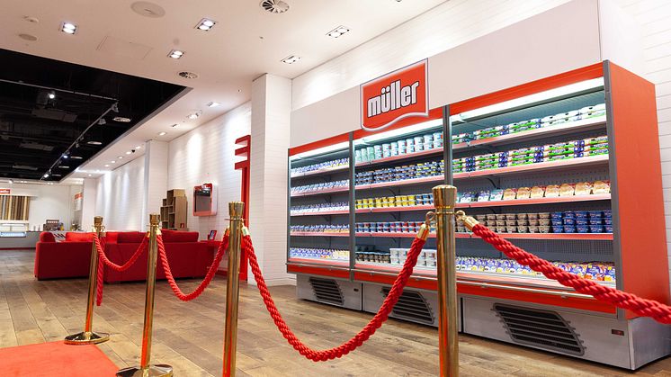Branded yogurts on sale at the Müller Corner Shop 