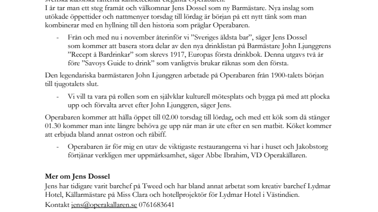Ny barmästare på Operabaren