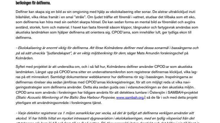 Forskning på Kolmården om delfiners akustiska landmärken