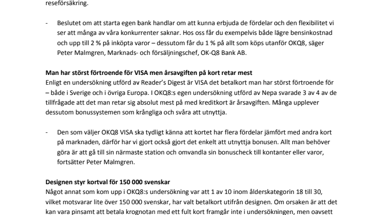 OKQ8 startar bank – ger själva ut VISA-kort utan avgifter 