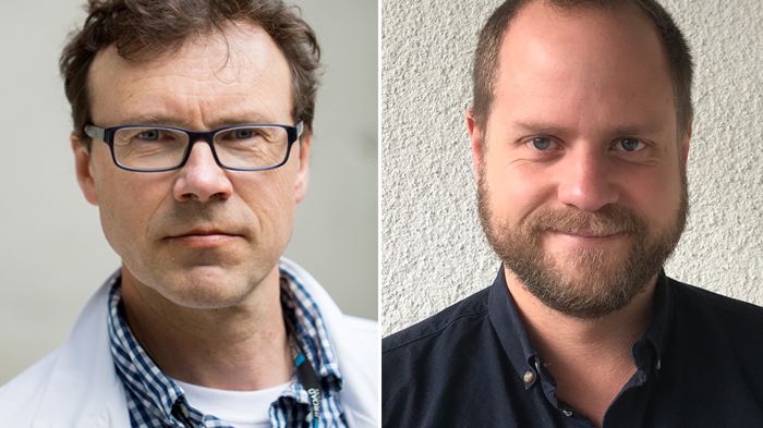 Årets Johnny Ludvigsson-pristagare Pål Njølstad (Foto: Universitetet i Bergen) och Oskar Skog  (Foto: Sanna Hellgren Nilsson)