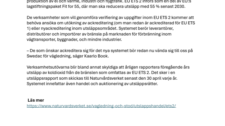 Nytt utsläppshandelssystem påverkar ackreditering