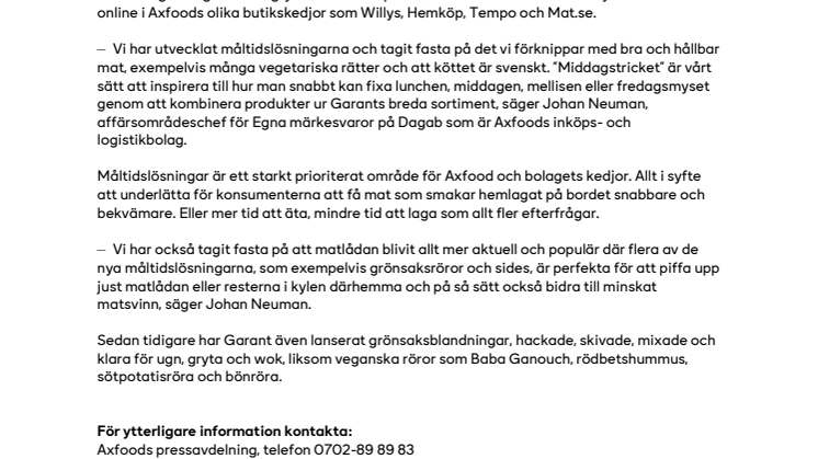 Garant satsar på färdiga måltidslösningar