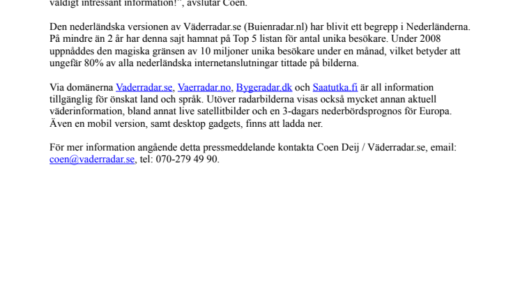 Förutspått snöfall kan följas live på Väderradar.se