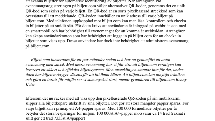 Biljett.com spar miljö med Iphone och Android