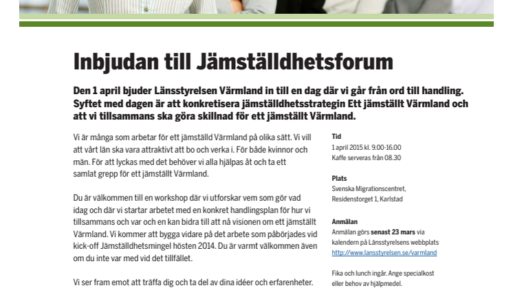 Inbjudan till Jämställdhetsforum