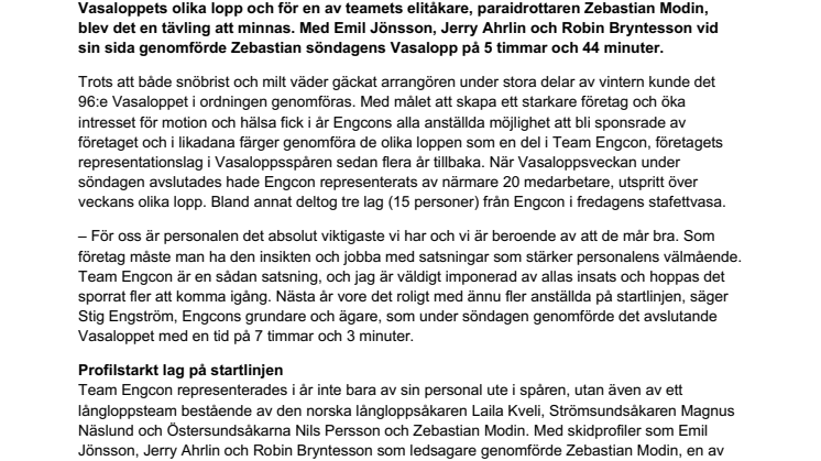 En lyckad hälsosatsning av Engcon - succé för Team Engcon i årets Vasaloppsspår