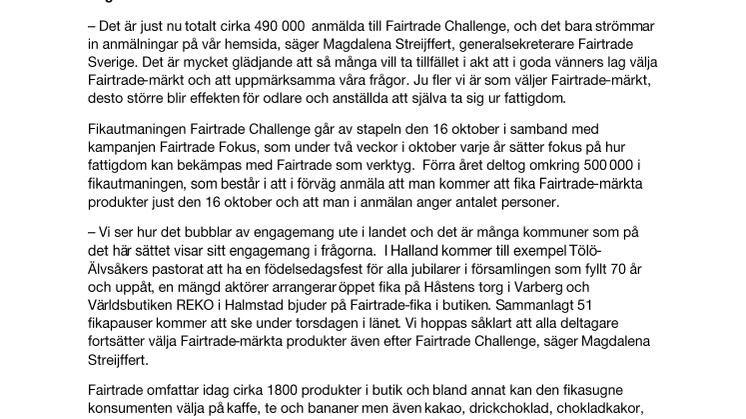 Över 13 000 hallänningar fikar Fairtrade på torsdag