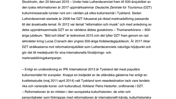 ​DZT marknadsför Lutherdecenniet globalt och söker kulturresenärer