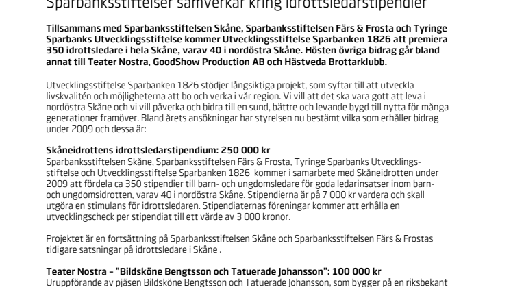 Sparbanksstiftelser samverkar kring idrottsledarstipendier  