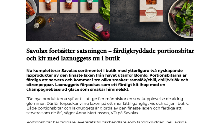 Savolax fortsätter satsningen – färdigkryddade portionsbitar och kit med laxnuggets nu i butik 