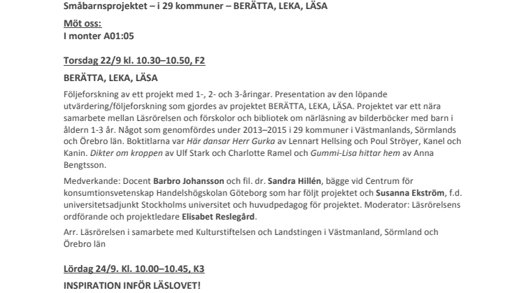 Läsrörelsen på Bokmässan med tre seminarier och monter