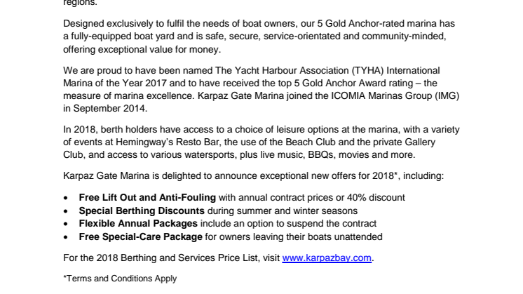 Karpaz Gate Marina Welcome Letter