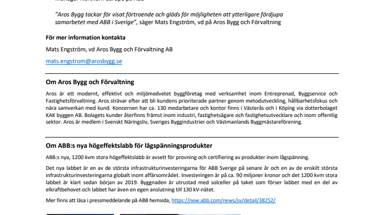 ABB och Aros Bygg och Förvaltning fördjupar samarbetet