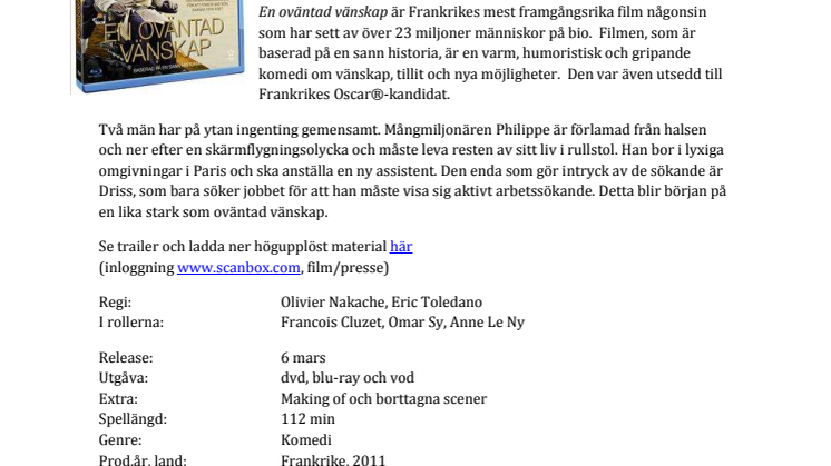 Franska biosuccén En oväntad vänskap aktuell på Blu-ray, DVD & VOD 6 mars!