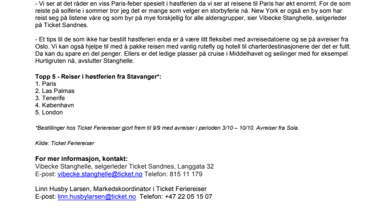 Paris-feber i høstferien fra Stavanger
