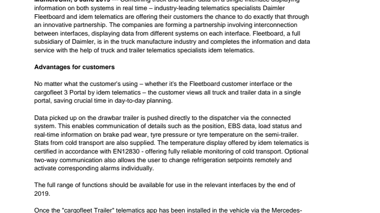 All data on one interface: idem telematics and Daimler Fleetboard join forces