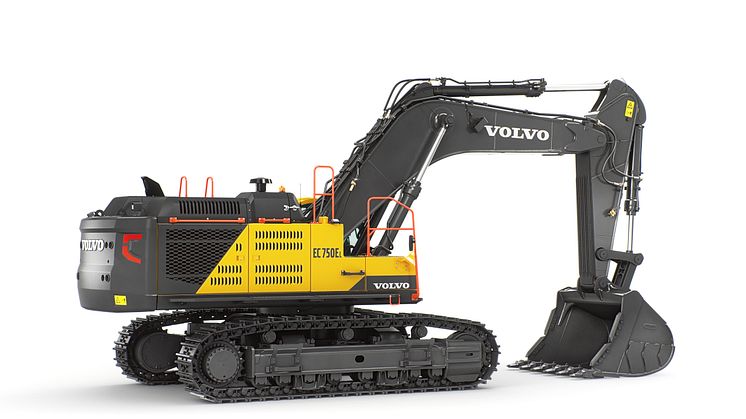 Volvo EC750E grävmaskin - studiobild bakifrån