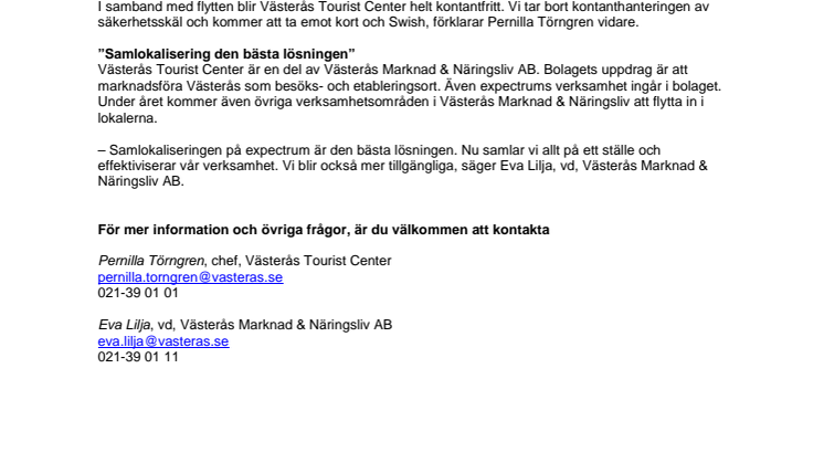 Västerås Tourist Center flyttar 