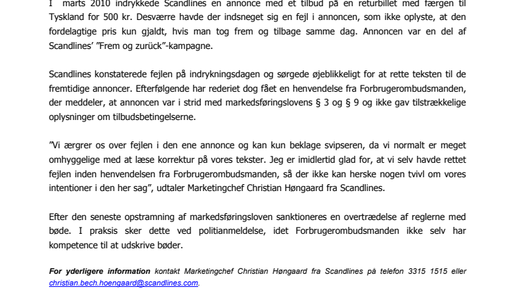 Scandlines beklager annoncesvipser