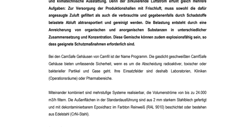 CamSafe:  Die zuverlässige Filtergehäuselösung 
