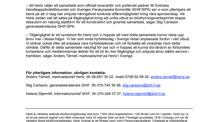Hertz ny samarbetspartner för handikappidrotten