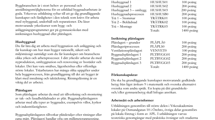 Byggutbildning - Informationsblad